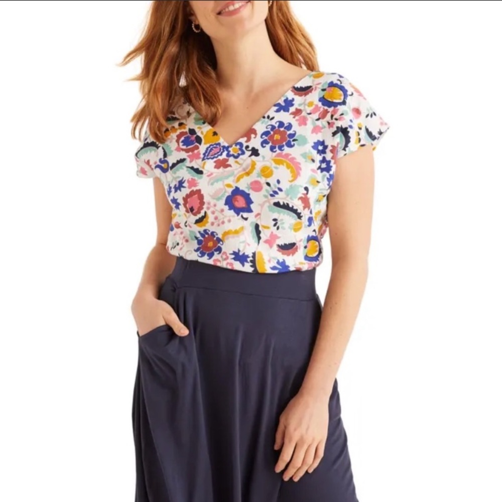 🤩Beautiful🤩 Boden Floral Linen Short Sleeve Top